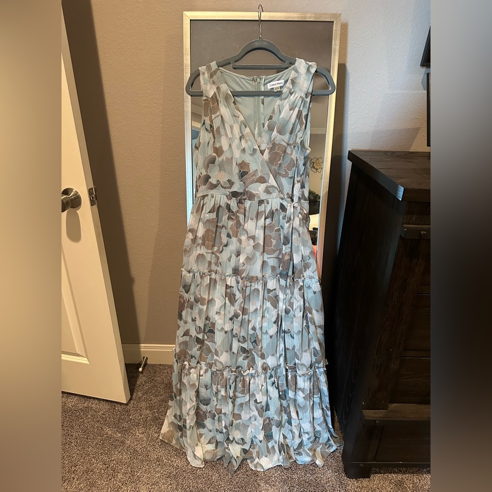 Calvin Klein Womens Metallic Long Maxi Dress